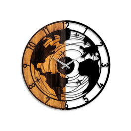 Wallity Reloj de pared World Map en Nogal y Negro